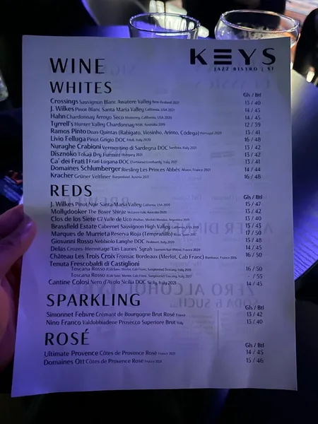 menu of Keys Jazz Bistro