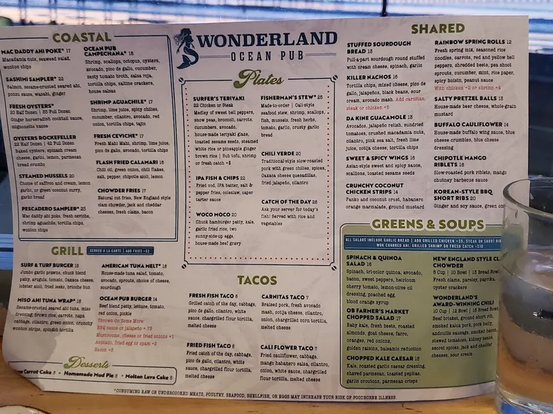 menu of Wonderland Ocean Pub