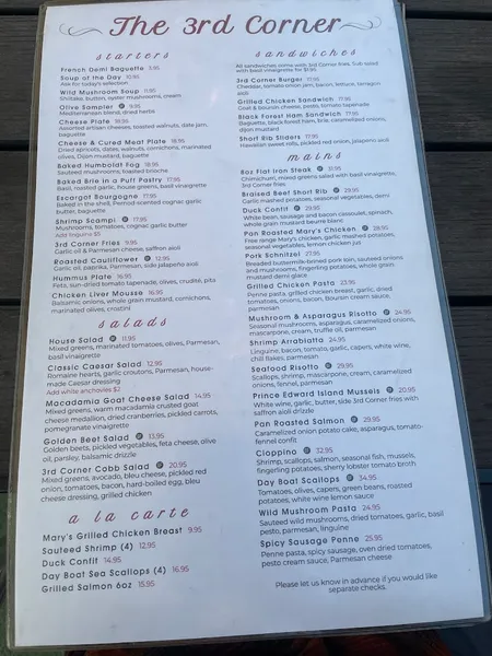 menu of The 3rd Corner Wine Shop & Bistro