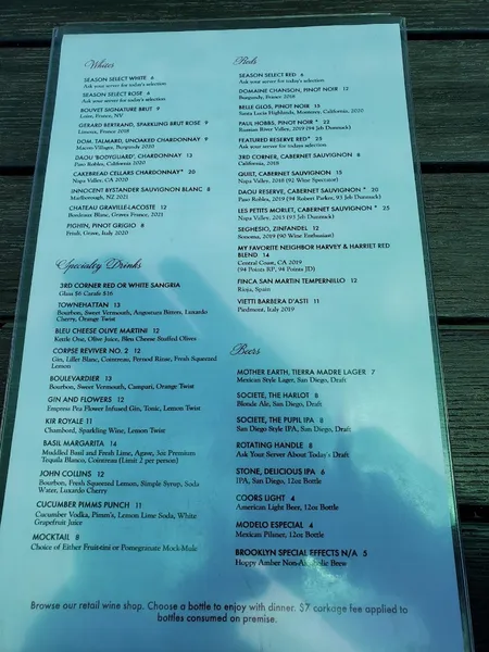 menu of The 3rd Corner Wine Shop & Bistro