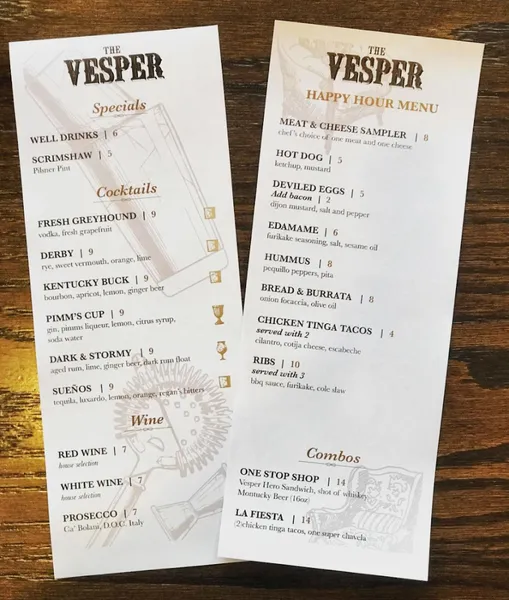 menu of The Vesper