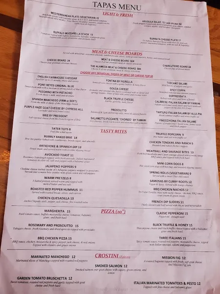 menu of Hop & Vine