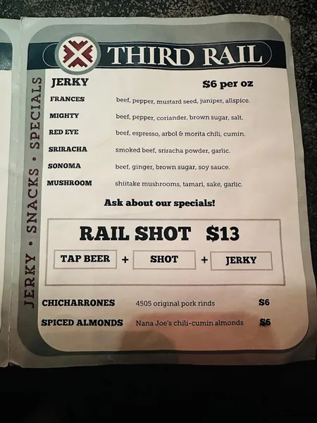 menu of Third Rail