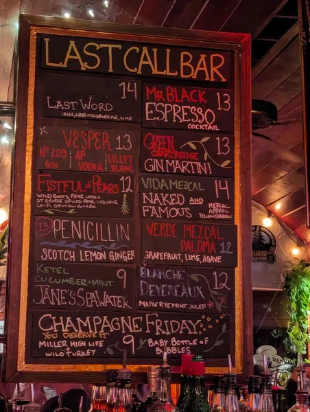 menu of Last Call Bar