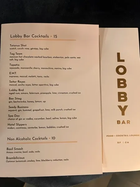 menu of Lobby Bar