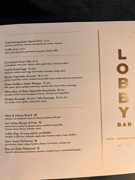 menu of Lobby Bar