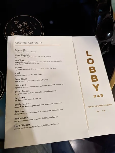 menu of Lobby Bar