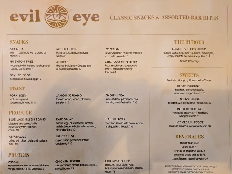 menu of Evil Eye