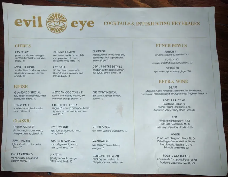 menu of Evil Eye