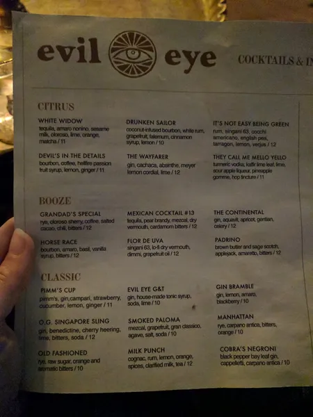 menu of Evil Eye