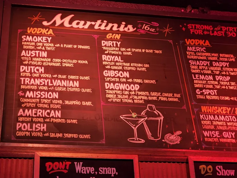 menu of Blondie's Bar