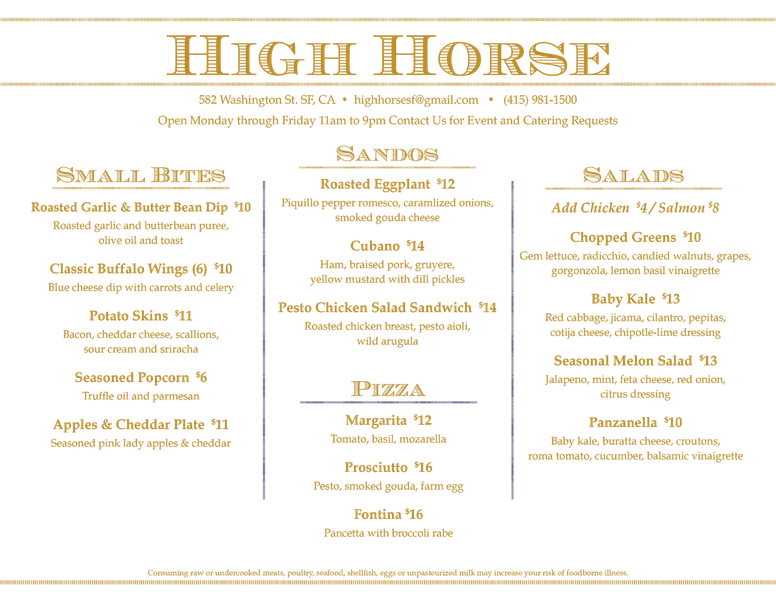 menu of High Horse