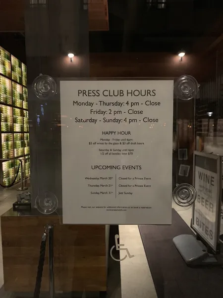 menu of Press Club