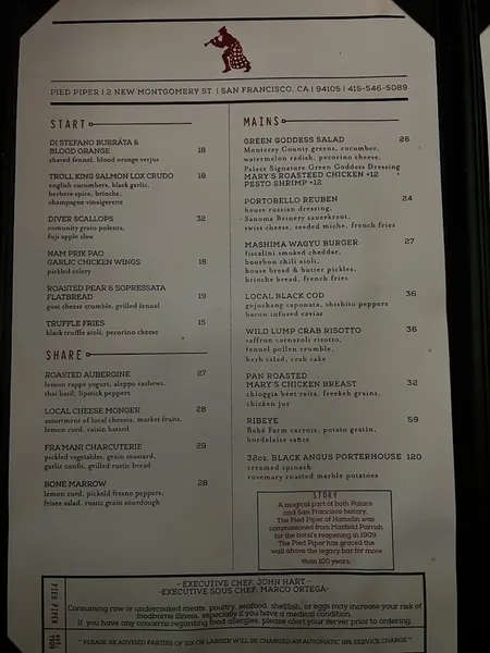 menu of Pied Piper