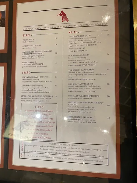 menu of Pied Piper