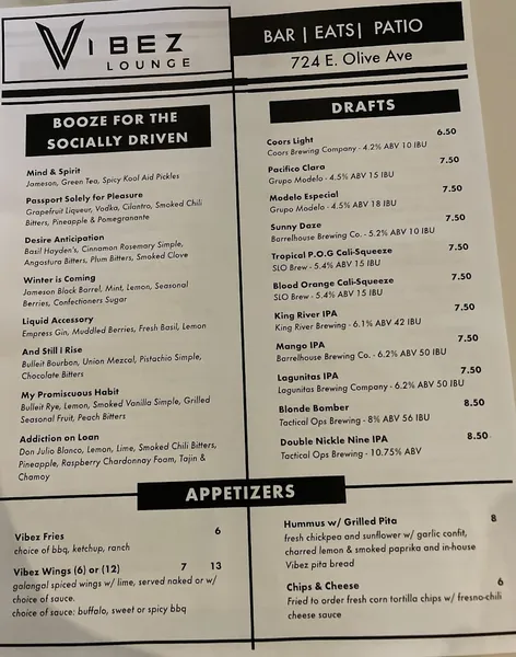 menu of Vibez Lounge