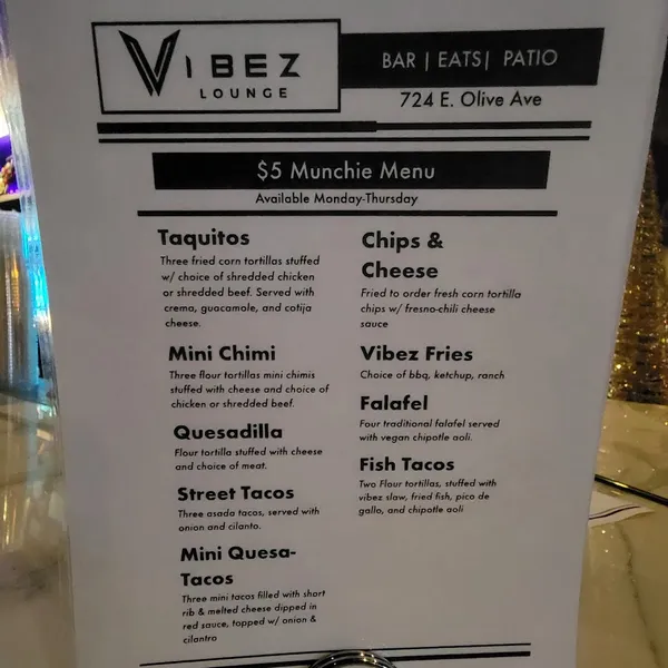 menu of Vibez Lounge