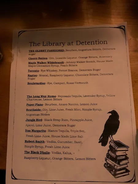 menu of The Library at Detention