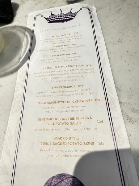 menu of Revival