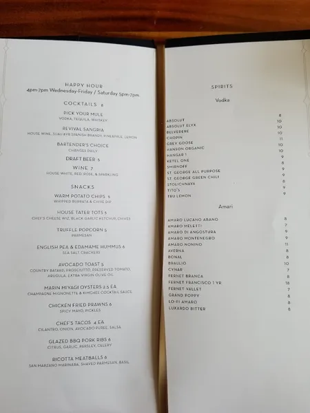 menu of Revival