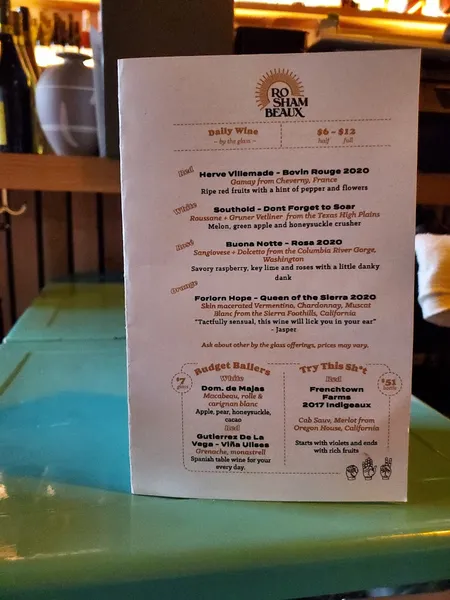 menu of Ro Sham Beaux