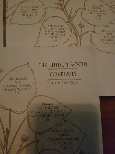 menu of Linden Room