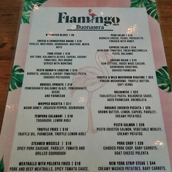 menu of Flamingo Deck