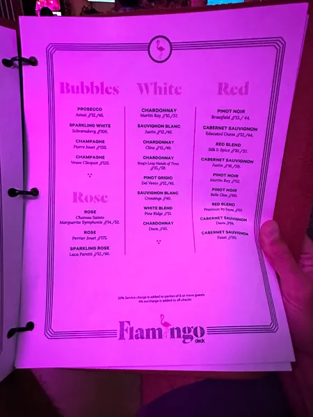 menu of Flamingo Deck