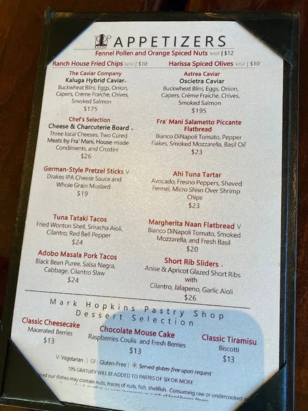 menu of Top of the Mark