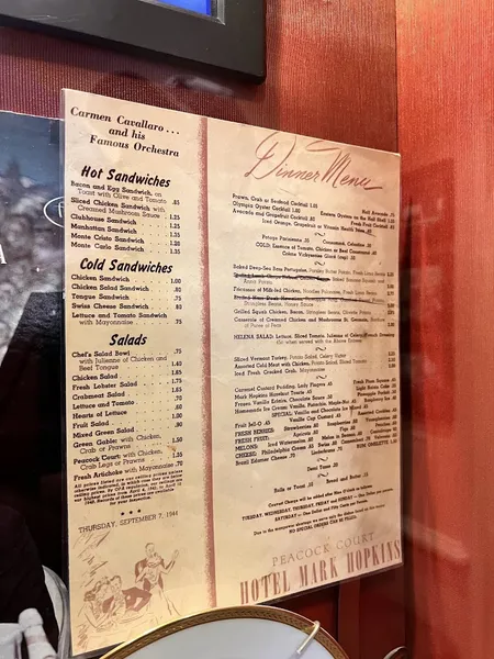 menu of Top of the Mark