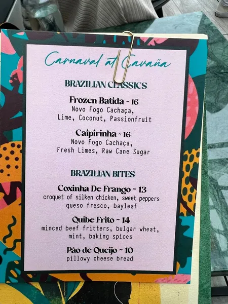 menu of Cavaña