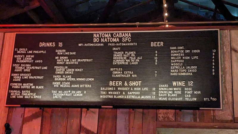 menu of Natoma Cabana