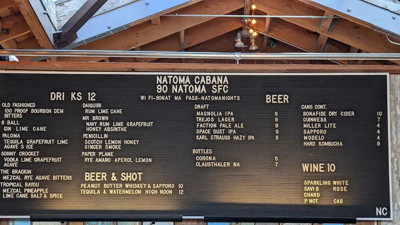 menu of Natoma Cabana