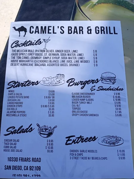 menu of Camel's Bar and Grill