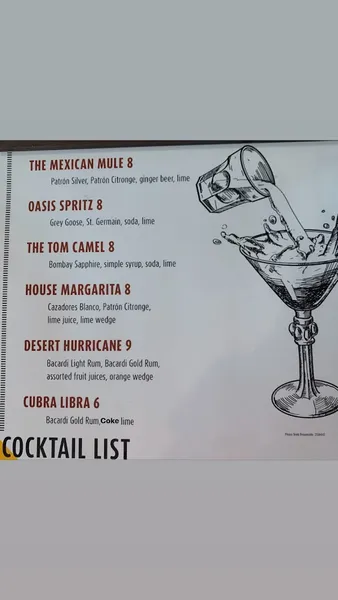 menu of Camel's Bar and Grill