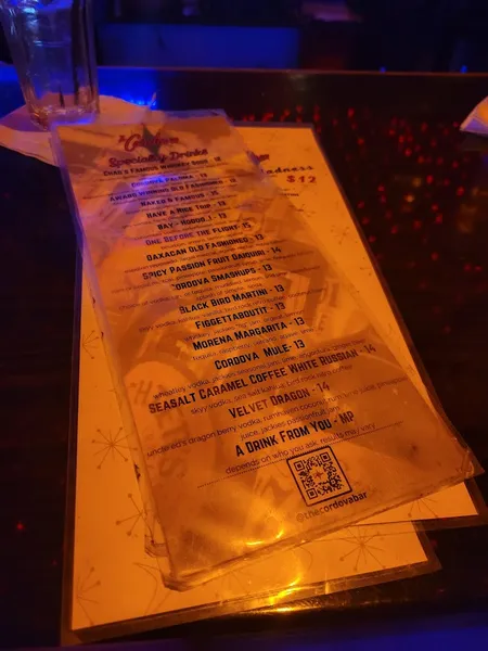 menu of The Cordova Bar