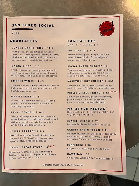 menu of San Pedro Social