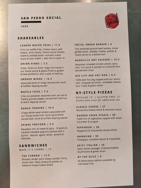 menu of San Pedro Social