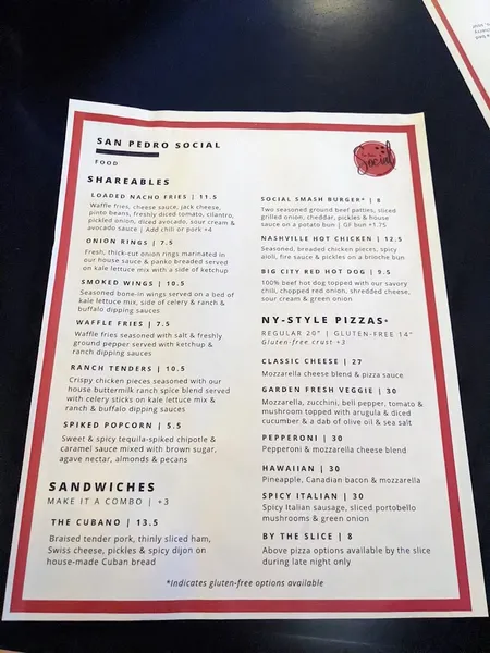 menu of San Pedro Social