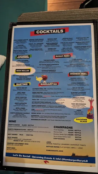 menu of Hamburger Mary's