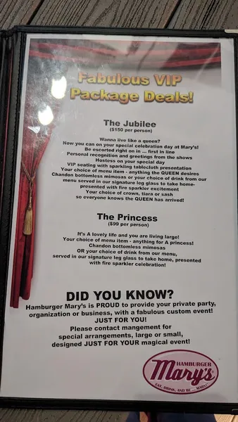 menu of Hamburger Mary's