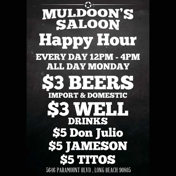 menu of Muldoon's Saloon