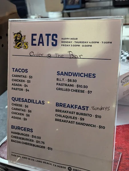 menu of B's Cocktails (Boomer's)