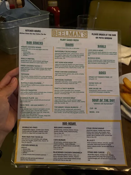 menu of Beelman's