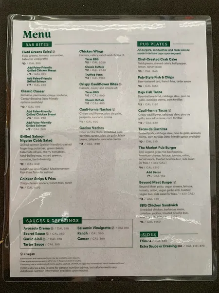 menu of The Eight Bar