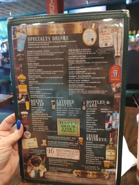 menu of Jameson's Irish Pub