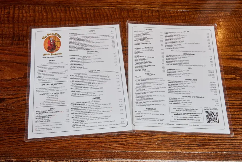 menu of The Cat & Fiddle Pub & Restaurant