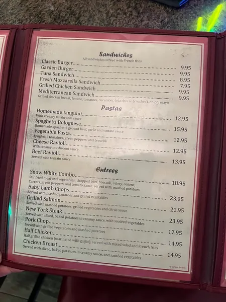 menu of Snow White Cafe