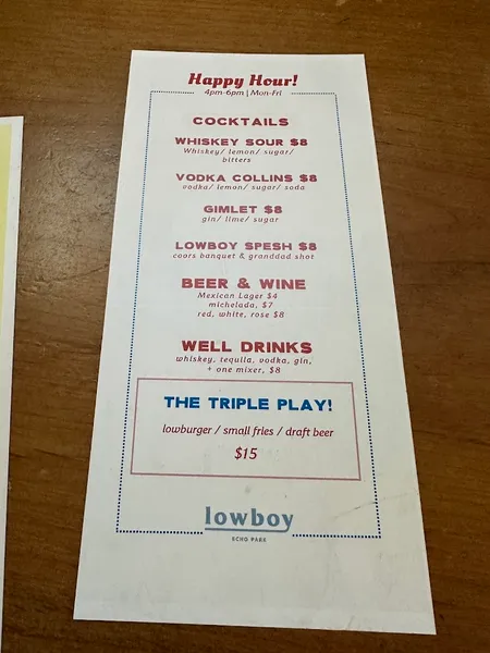 menu of Lowboy