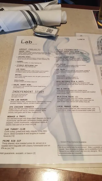 menu of The Lab Gastropub